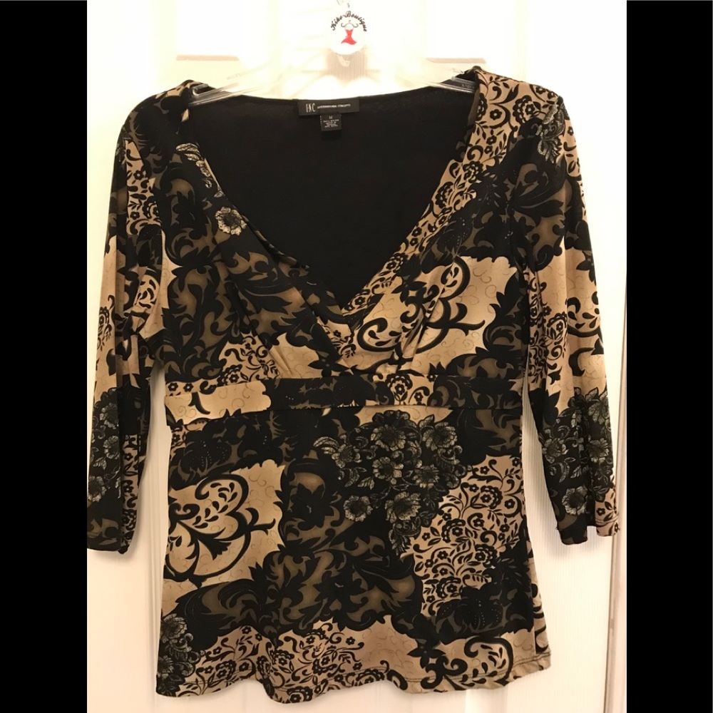 Women's INC Intl Concepts M Brown Print Top Blouse